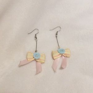 Handmade earrings pink ribbon buttons pastel